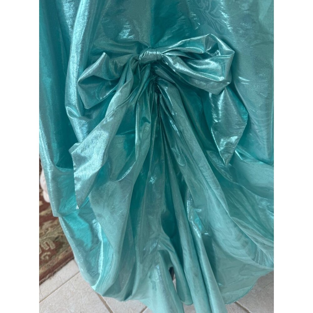 Vintage 80's Aqua Green Lame' Ball /Prom Gown Bustled Bow TD4 Eletra size 11/12 - Picture 13 of 16